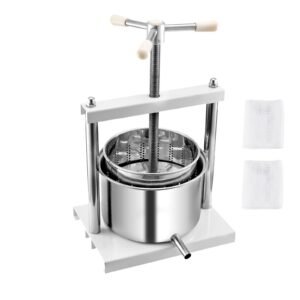 1.45 Gal/5L Fruit Wine Press, 2 Stainless Steel Barrels, Manual Juice Maker, Cider Apple Grape Tincture Honey Olive Oil Making Press with Triangular Handle for Outdoor Kitchen Home