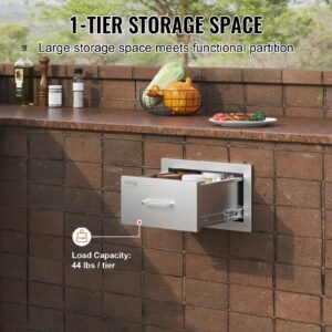 14x8.5 inch outdoor kitchen drawers stainless steel, flush mount double drawers,14w x 8.5h x 23d inch, with stainless steel handle, bbq drawers for outdoor kitchens or bbq island