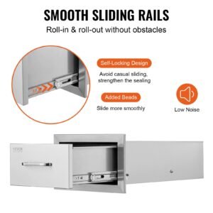 14x8.5 inch outdoor kitchen drawers stainless steel, flush mount double drawers,14w x 8.5h x 23d inch, with stainless steel handle, bbq drawers for outdoor kitchens or bbq island