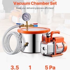 1.5 gallon vacuum chamber and 3.5 cfm pump kit, stainless steel chamber, single stage vacuum pump degassing chamber kit, with acrylic lid, oil, 4.92 ft hose, for degassing resin silicone epoxies