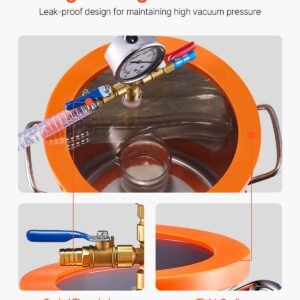 1.5 gallon vacuum chamber and 3.5 cfm pump kit, stainless steel chamber, single stage vacuum pump degassing chamber kit, with acrylic lid, oil, 4.92 ft hose, for degassing resin silicone epoxies