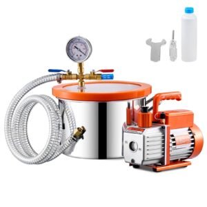 1.5 Gallon Vacuum Chamber and 3.5 CFM Pump Kit, Stainless Steel Chamber, Single Stage Vacuum Pump Degassing Chamber Kit, with Acrylic Lid, Oil, 4.92 ft Hose, for Degassing Resin Silicone Epoxies