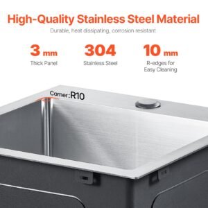 15 inch kitchen sink workstation, 304 stainless steel top mount sinks, drop in single bowl farmhouse basin with accessories, household dishwasher sinks for rv, prep kitchen, laundry room, bar