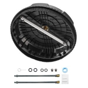 15" Pressure Washer Surface Cleaner, Plastic Pressure Washer Attachments with 4 Wheels, 4000 Max PSI, 1/4 Quick Connector, 2 Spray Nozzles, 2 Extended Wands for Driveway, Sidewalk, Patio, Deck
