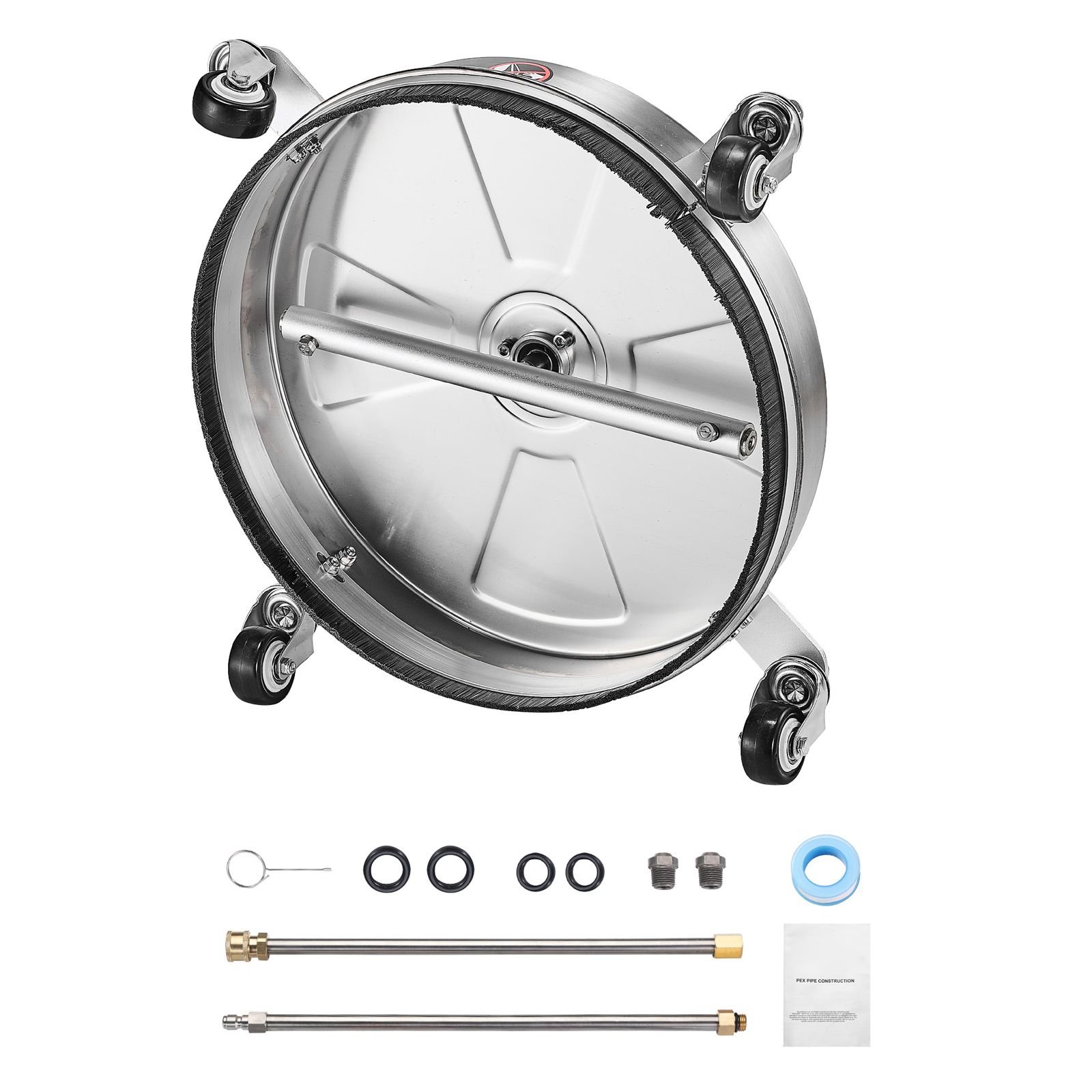 15" pressure washer surface cleaner, stainless steel pressure washer attachments with 4 wheels, 4000 max psi, 1/4 quick connector, 2 spray nozzles, 2 extended wands for concrete, patio, deck