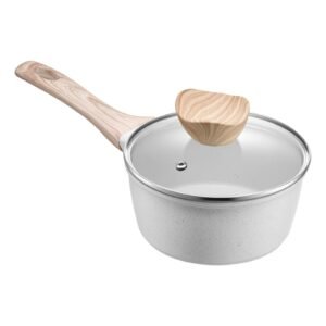 1.5 qt saucepan, nonstick saucepan with tempered glass lid, multipurpose cooking sauce pot with detachable handle, sauce pan small kitchen cooking pot with coating, induction compatible, white