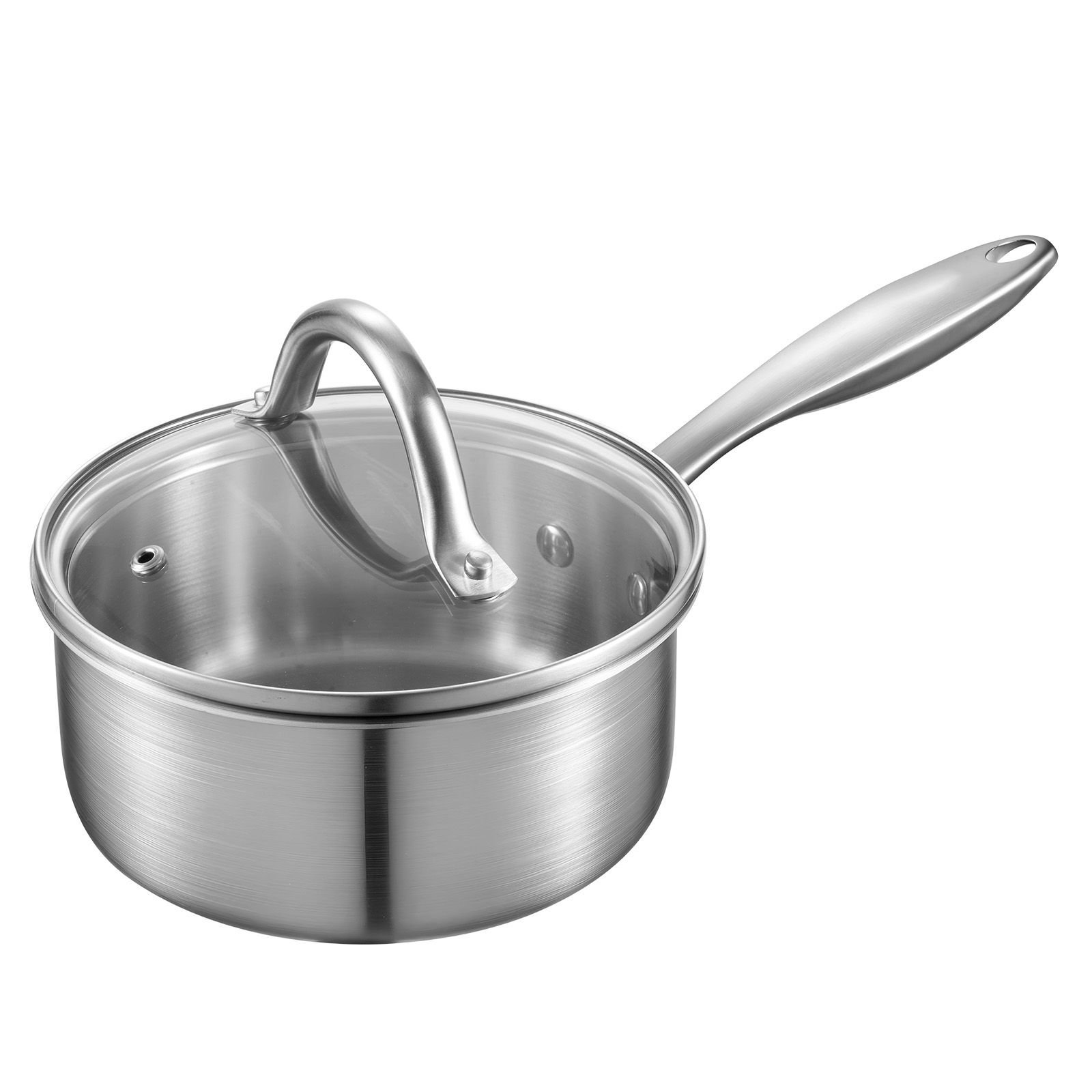 1.5 qt saucepan, stainless steel saucepan with glass lid, multipurpose nonstick stainless steel small cooking sauce pot with ergonomic handle, friendly for oven, dishwasher, induction cooker