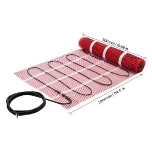 15 sqft self adhesive mesh floor heating mat system, 120v electric radiant heated floor system, with smart control thermostat & alarm, easy installation for tile, stone, vinyl