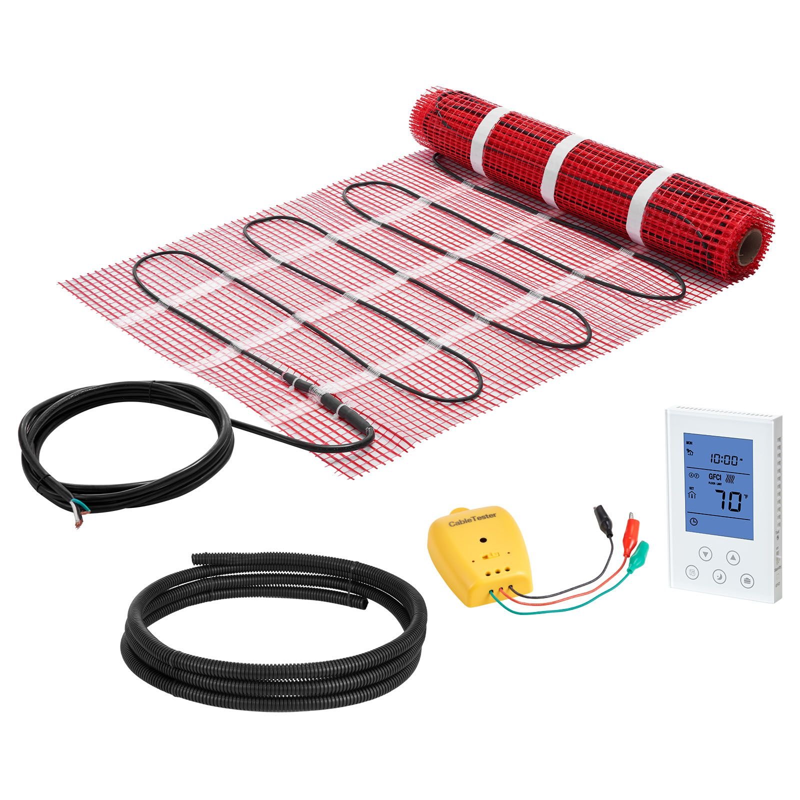15 sqft self adhesive mesh floor heating mat system, 120v electric radiant heated floor system, with smart control thermostat & alarm, easy installation for tile, stone, vinyl