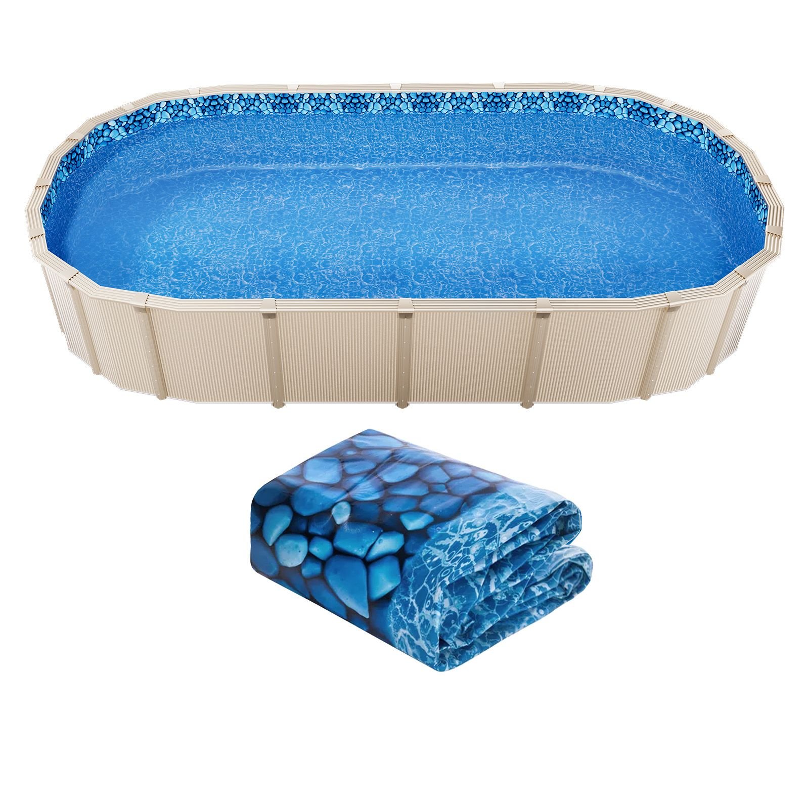 15 x 30 ft oval pool liner, overlap style above ground pool liners, 48 to 54inch wall height, durable pool liner, standard gauge vinyl, for steel sided above ground swimming pools