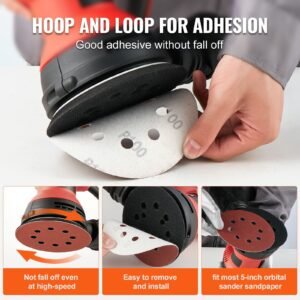 150 pcs 5 inch sanding discs set, 8 hole round hook and loop sandpaper for orbital sander, 10 grits include 60, 80, 100, 120, 150,180, 240, 320, 400, 600 grit, for metal, wood, car sanding