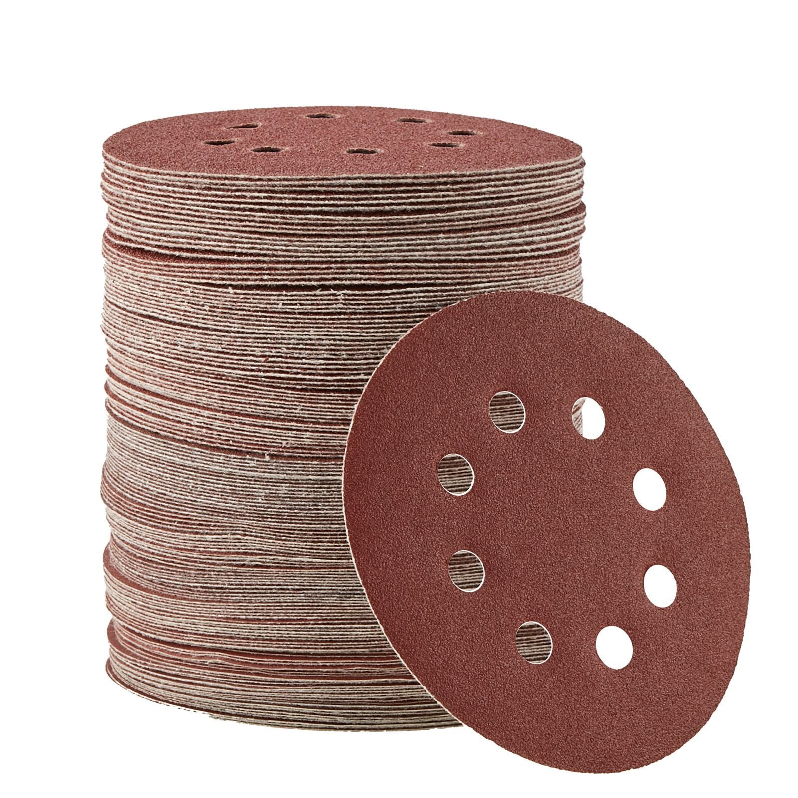 150 pcs 5 inch sanding discs set, 8 hole round hook and loop sandpaper for orbital sander, 10 grits include 60, 80, 100, 120, 150,180, 240, 320, 400, 600 grit, for metal, wood, car sanding