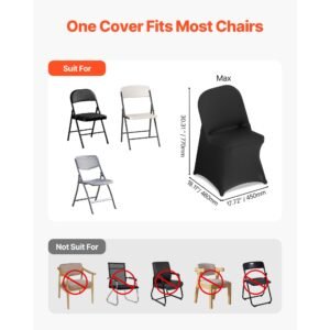150 pcs black chair covers, polyester spandex chair cover, stretch slipcovers for wedding party dining banquet flat front chair covers, fits chair measures up to 17.72 x 18.11 x 30.31 inch