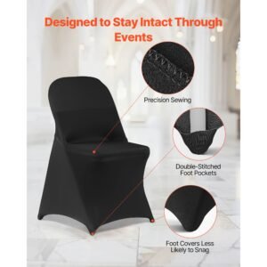 150 pcs black chair covers, polyester spandex chair cover, stretch slipcovers for wedding party dining banquet flat front chair covers, fits chair measures up to 17.72 x 18.11 x 30.31 inch