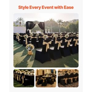 150 pcs black chair covers, polyester spandex chair cover, stretch slipcovers for wedding party dining banquet flat front chair covers, fits chair measures up to 20.08 x 17.72 x 37.4 inch
