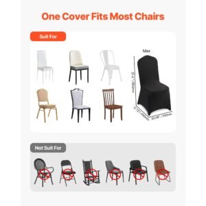 150 pcs black chair covers, polyester spandex chair cover, stretch slipcovers for wedding party dining banquet flat front chair covers, fits chair measures up to 20.08 x 17.72 x 37.4 inch