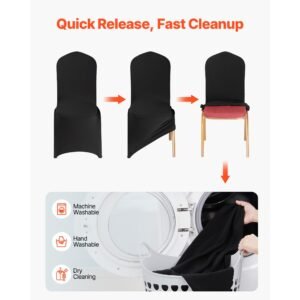150 pcs black chair covers, polyester spandex chair cover, stretch slipcovers for wedding party dining banquet flat front chair covers, fits chair measures up to 20.08 x 17.72 x 37.4 inch