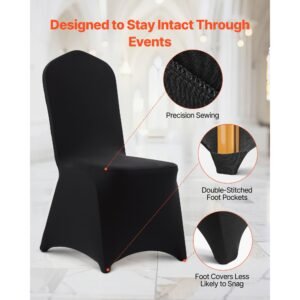 150 pcs black chair covers, polyester spandex chair cover, stretch slipcovers for wedding party dining banquet flat front chair covers, fits chair measures up to 20.08 x 17.72 x 37.4 inch
