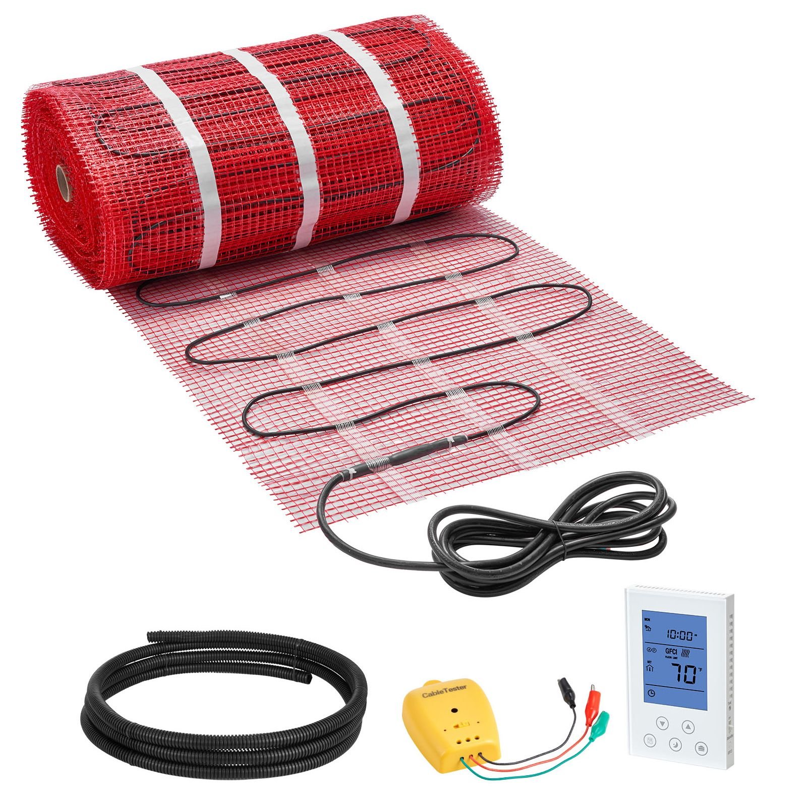 150 sqft self adhesive mesh floor heating mat system, 120v electric radiant heated floor system, with smart control thermostat & alarm, easy installation for tile, stone, vinyl