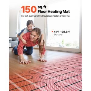150 sqft self adhesive mesh floor heating mat system, 120v electric radiant heated floor system, with smart control thermostat & alarm, easy installation for tile, stone, vinyl