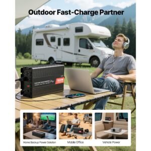 1500w power inverter, 12v dc to 120v ac pure sine wave inverter, car charger converter with remote control, usb & type c ports, 4 ac outlets, fast charging for rv, truck outdoor camping