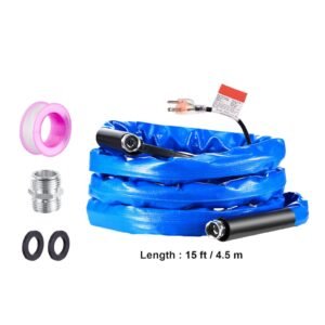 15ft heated water hose for rv, heated drinking water hose with corrugated cover antifreeze to 45 fahrenheit , automatic self regulating, 5/8" i.d. with 3/4" ght adapter, lead and bpa free