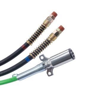 15ft semi truck air lines kit with 2pcs glad hands, 3 in 1 air hoses & 7 way abs electric power line, with 2pcs gladhand handles, 4pcs seals and tender spring kit for semi truck trailer tractor