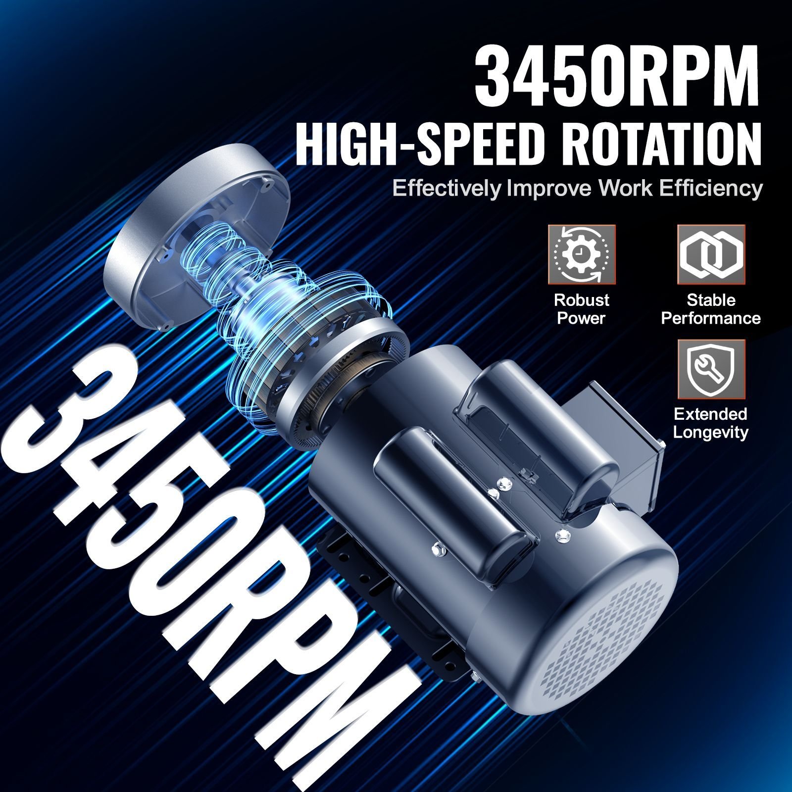 1.5hp electric motor 3450 rpm, ac 115v/230v, 56c frame, air compressor motor single phase, 5/8" keyed shaft, cw/ccw rotation for agricultural machinery and general equipment