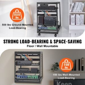 15u open frame server rack, 23 40 in adjustable depth, free standing or wall mount network server rack, 4 post av rack with casters, holds all your networking it equipment av gear router modem