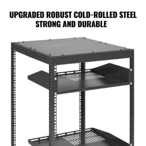 15u open frame server rack, 23 40 in adjustable depth, free standing or wall mount network server rack, 4 post av rack with casters, holds all your networking it equipment av gear router modem