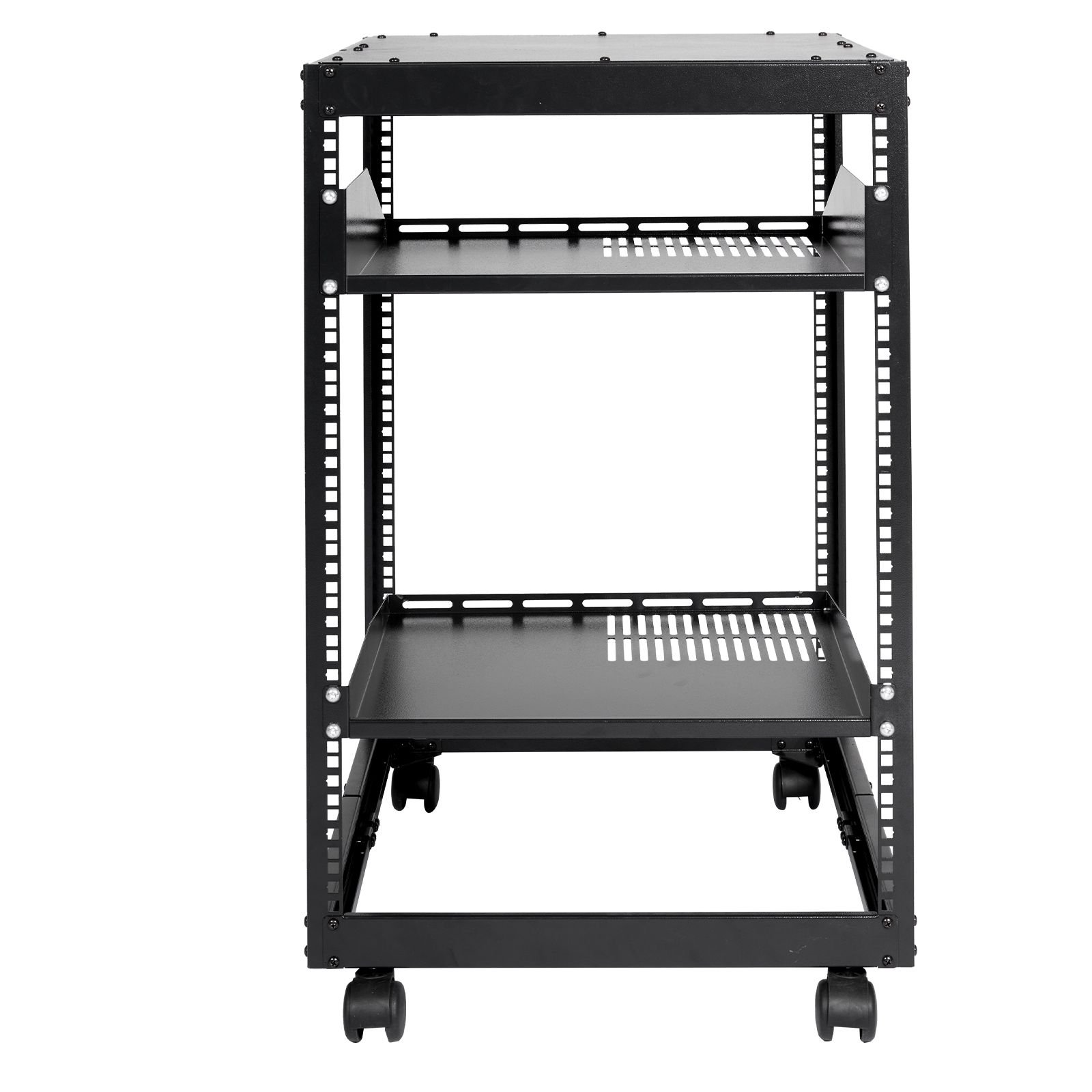 15u open frame server rack, 23 40 in adjustable depth, free standing or wall mount network server rack, 4 post av rack with casters, holds all your networking it equipment av gear router modem