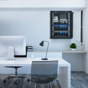 15u wall mount network cabinet, 500 lbs max. ground load capacity, server rack cabinet enclosure with locking tempered glass door, side panels, q235 carbon steel, for it equipment, a/v devices