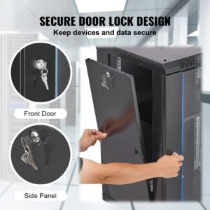 15u wall mount network cabinet, 500 lbs max. ground load capacity, server rack cabinet enclosure with locking tempered glass door, side panels, q235 carbon steel, for it equipment, a/v devices