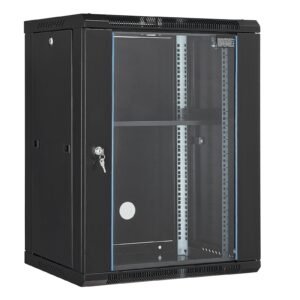 15u wall mount network cabinet, 500 lbs max. ground load capacity, server rack cabinet enclosure with locking tempered glass door, side panels, q235 carbon steel, for it equipment, a/v devices