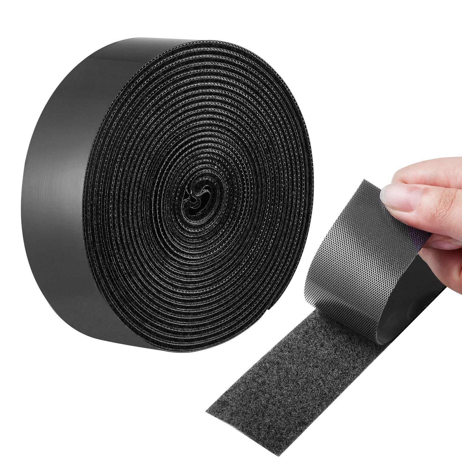 16 ft x 1.5 in hook and loop tape, hook loop heavy duty strips rolls, strong nylon self adhesive strips roll, sticky back fastener tape roll ideal for home office school and crafting, black