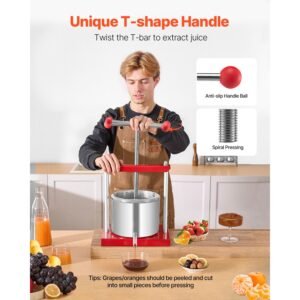 1.6 gal/6l fruit wine press, 2 stainless steel barrels, manual juice maker, cider apple grape tincture honey olive oil making press with t handle for outdoor kitchen home
