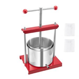 1.6 Gal/6L Fruit Wine Press, 2 Stainless Steel Barrels, Manual Juice Maker, Cider Apple Grape Tincture Honey Olive Oil Making Press with T-Handle for Outdoor Kitchen Home