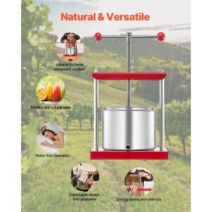 1.6 gal/6l fruit wine press, 2 stainless steel barrels, manual juice maker, cider apple grape tincture honey olive oil making press with t handle for outdoor kitchen home