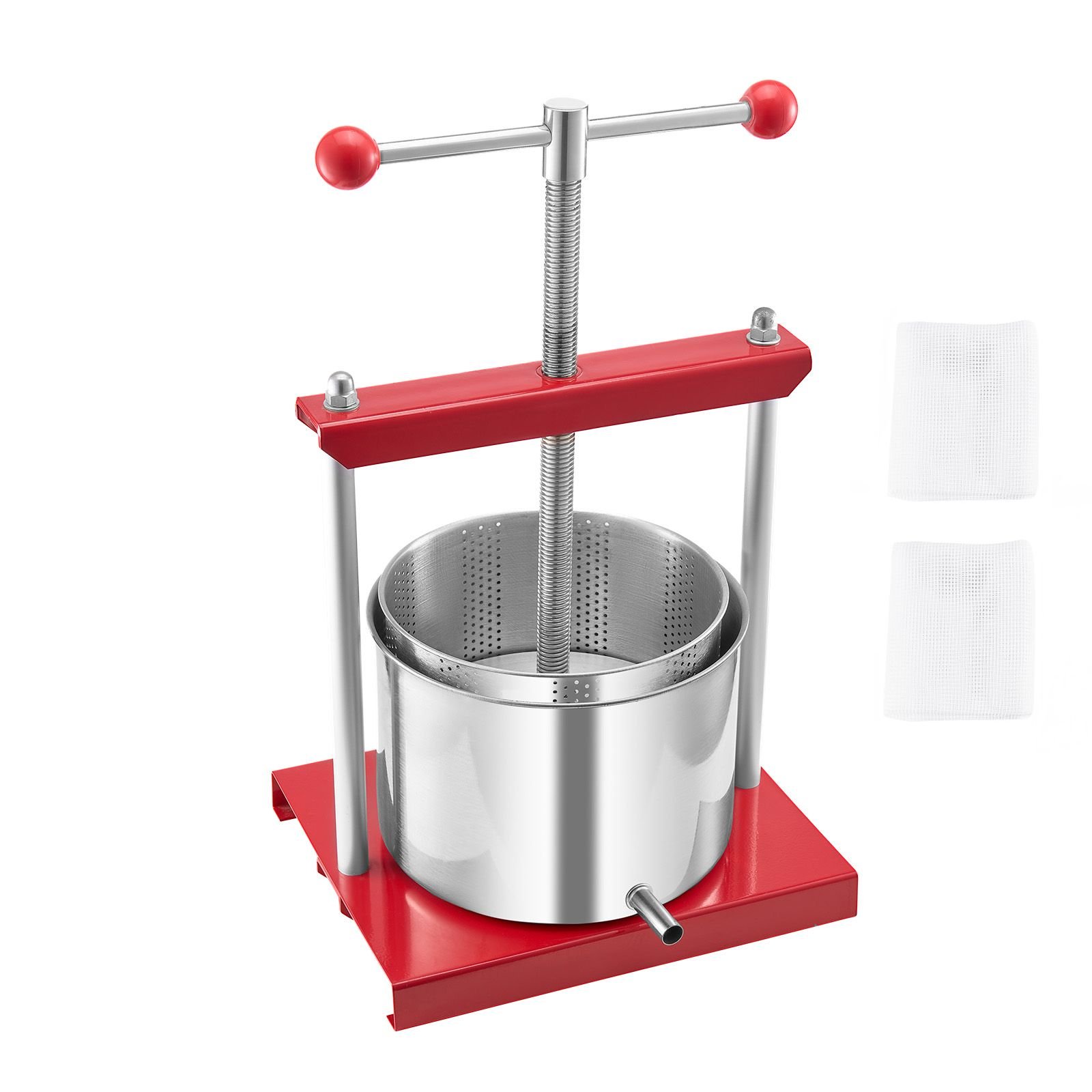 1.6 gal/6l fruit wine press, 2 stainless steel barrels, manual juice maker, cider apple grape tincture honey olive oil making press with t handle for outdoor kitchen home