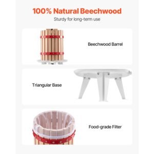 1.6 gal/6l fruit wine press, solid wood basket with 8 blocks, heavy duty manual juice maker, cider apple grape tincture honey olive oil making press with handle for kitchen, home