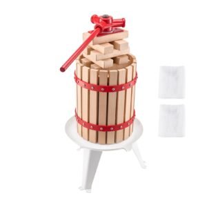 1.6 Gal/6L Fruit Wine Press, Solid Wood Basket with 8 Blocks, Heavy Duty Manual Juice Maker, Cider Apple Grape Tincture Honey Olive Oil Making Press with Handle for Kitchen, Home