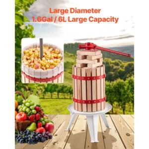 1.6 gal/6l fruit wine press, solid wood basket with 8 blocks, heavy duty manual juice maker, cider apple grape tincture honey olive oil making press with handle for kitchen, home