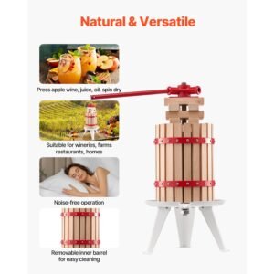 1.6 gal/6l fruit wine press, solid wood basket with 8 blocks, heavy duty manual juice maker, cider apple grape tincture honey olive oil making press with handle for kitchen, home