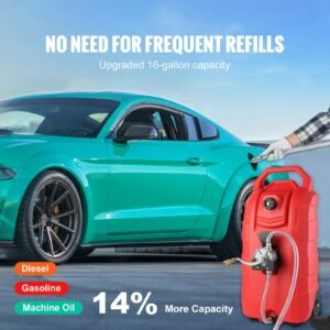 16 gallon fuel caddy, 7.8 l/min, portable gas storage tank container with hand pump rubber wheels, fuel transfer storage tank for gasoline diesel machine oil car mowers tractor boat motorcycle