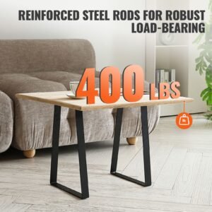 16 inch trapezoid steel table legs, replacement furniture legs set of 2 for diy coffee tables, modern desks, bench, night stands, sofa, max load 400 lbs heavy duty, quick instalation legs black