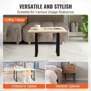 16 inch trapezoid steel table legs, replacement furniture legs set of 2 for diy coffee tables, modern desks, bench, night stands, sofa, max load 400 lbs heavy duty, quick instalation legs black