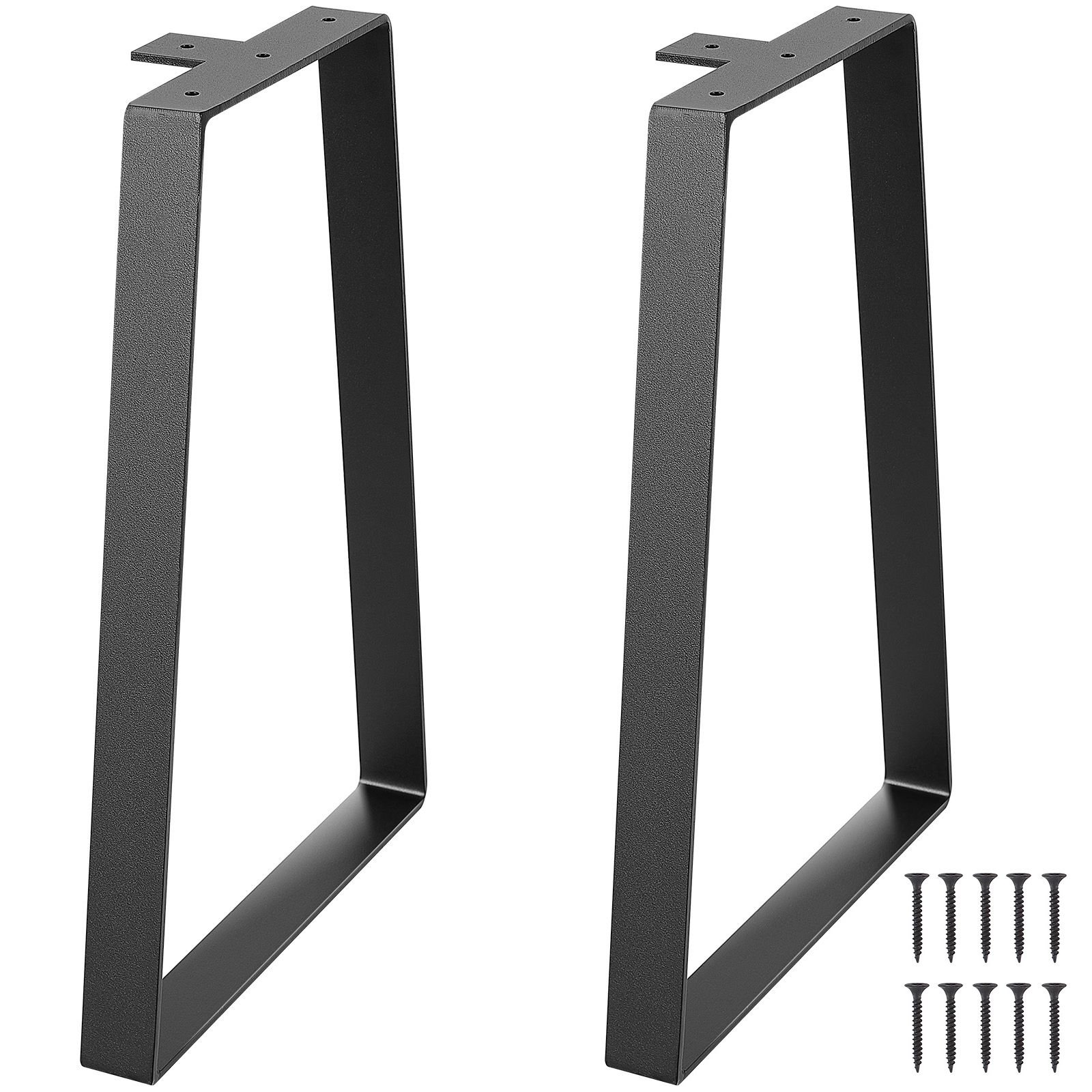 16 inch trapezoid steel table legs, replacement furniture legs set of 2 for diy coffee tables, modern desks, bench, night stands, sofa, max load 400 lbs heavy duty, quick instalation legs black