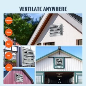 16'' shutter exhaust fan, high speed 2000 cfm, aluminum wall mount attic fan with ac motor, ventilation and cooling for greenhouses, garages, sheds, shops, fcc