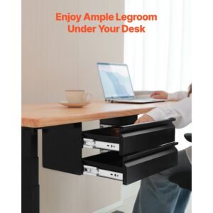 16" wide under desk drawer slide out, under desk mounted pull out drawer attachment, hidden desktop 2 layer storage organizer, under table pencil drawer for home sit stand workstation, 18x9x8 in