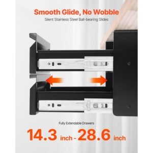 16" wide under desk drawer slide out, under desk mounted pull out drawer attachment, hidden desktop 2 layer storage organizer, under table pencil drawer for home sit stand workstation, 18x9x8 in